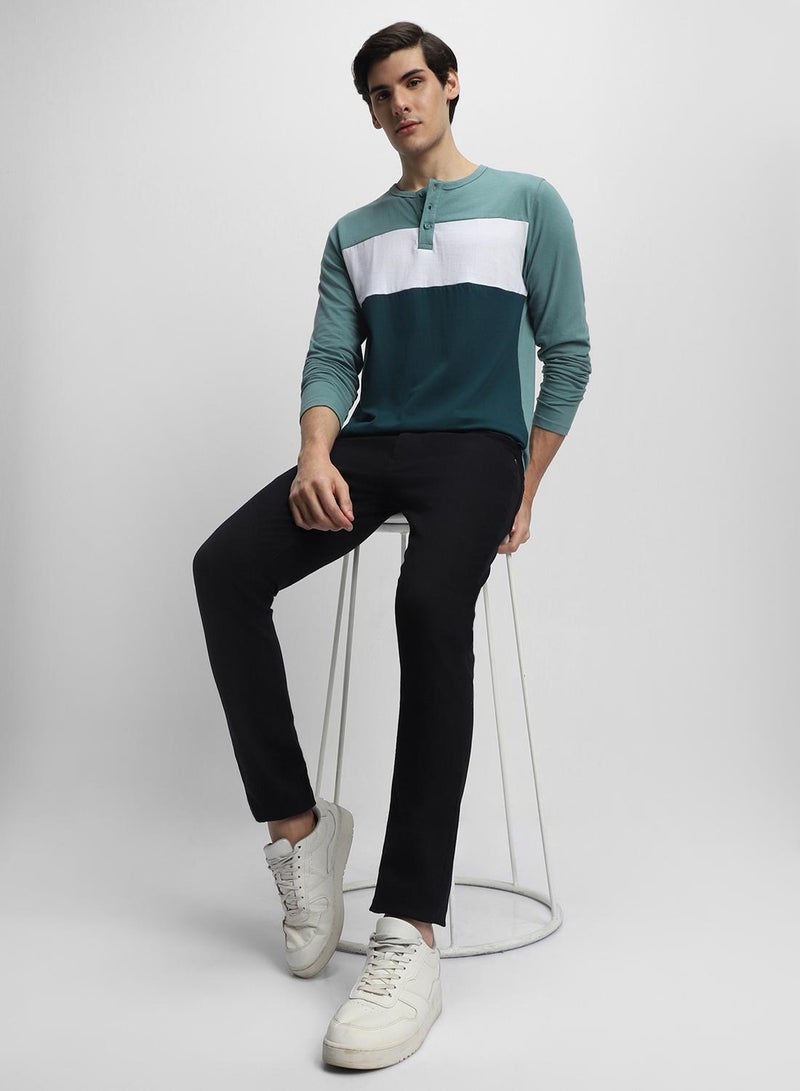 Dennis Lingo Men's Sea Blue 100% Cotton Colourblocked Slim Fit T-Shirt - Image 1