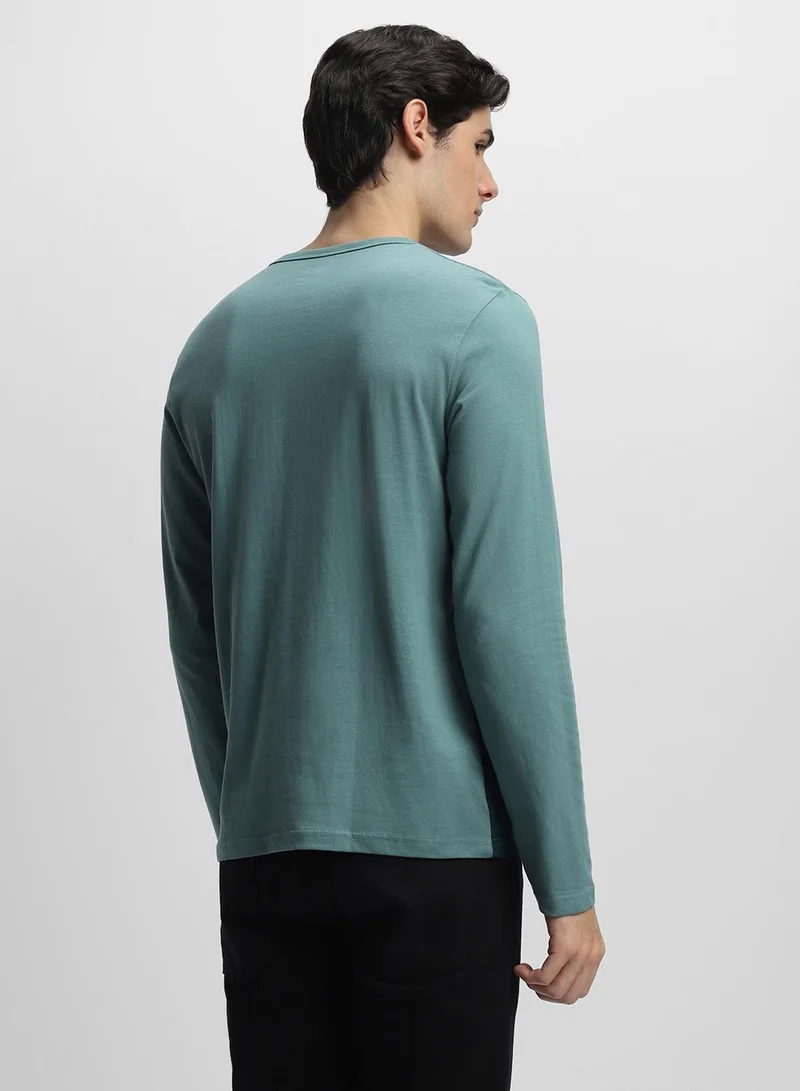 Dennis Lingo Men's Sea Blue 100% Cotton Colourblocked Slim Fit T-Shirt