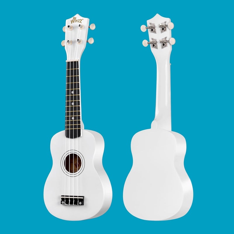 وينز مجموعة Soprano Ukulele للمبتدئين مع حقيبة ناعمة، موالف قابل للفصل، أوتار إضافية، معول، حزام، ملصقات الحنق، بطاقة الأوتار، قطعة تلميع، أبيض - Image 2