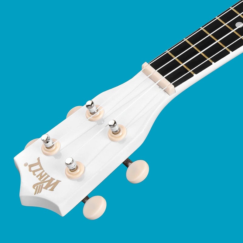 وينز مجموعة Soprano Ukulele للمبتدئين مع حقيبة ناعمة، موالف قابل للفصل، أوتار إضافية، معول، حزام، ملصقات الحنق، بطاقة الأوتار، قطعة تلميع، أبيض - Image 3