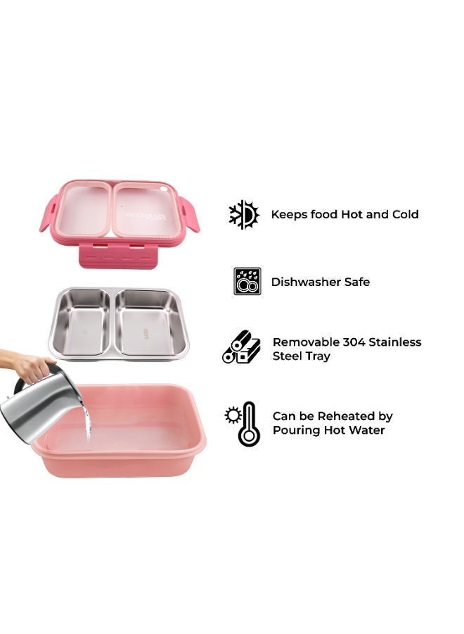 CRAVISTA Stainless Steel Bento Lunch Box, Leak Proof Lunchbox for Kids, BPA Free Bento Box for Kids and Adults | Tiffin for Office and School (Pink, 700 ML, 2 Compartment) - Image 4