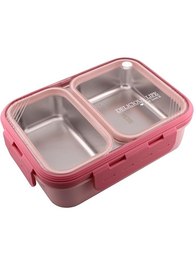 CRAVISTA Stainless Steel Bento Lunch Box, Leak Proof Lunchbox for Kids, BPA Free Bento Box for Kids and Adults | Tiffin for Office and School (Pink, 700 ML, 2 Compartment) - Image 1