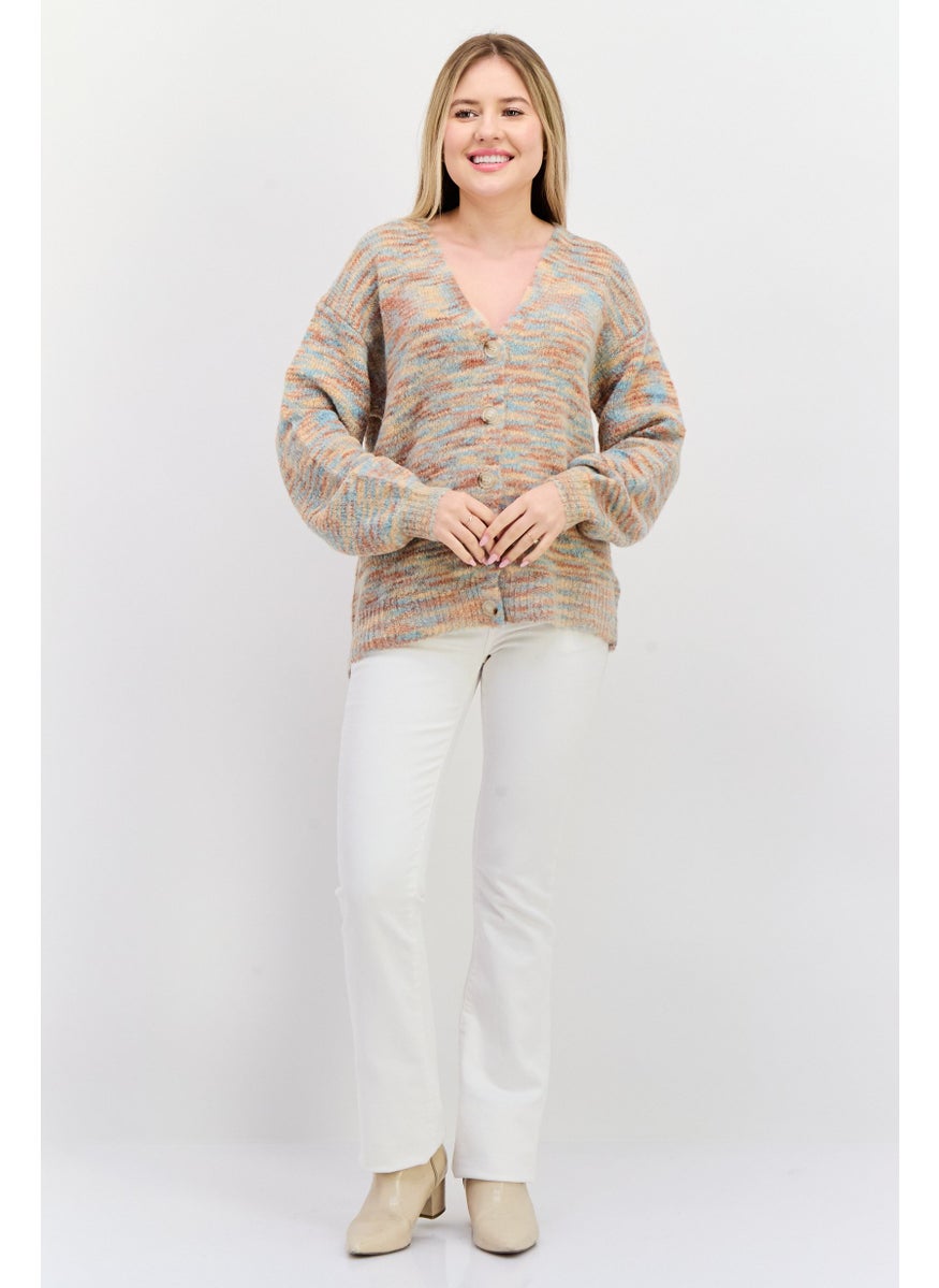 NIA Women V Neck Space Dye Cardigans, Blue Combo  - Image 4
