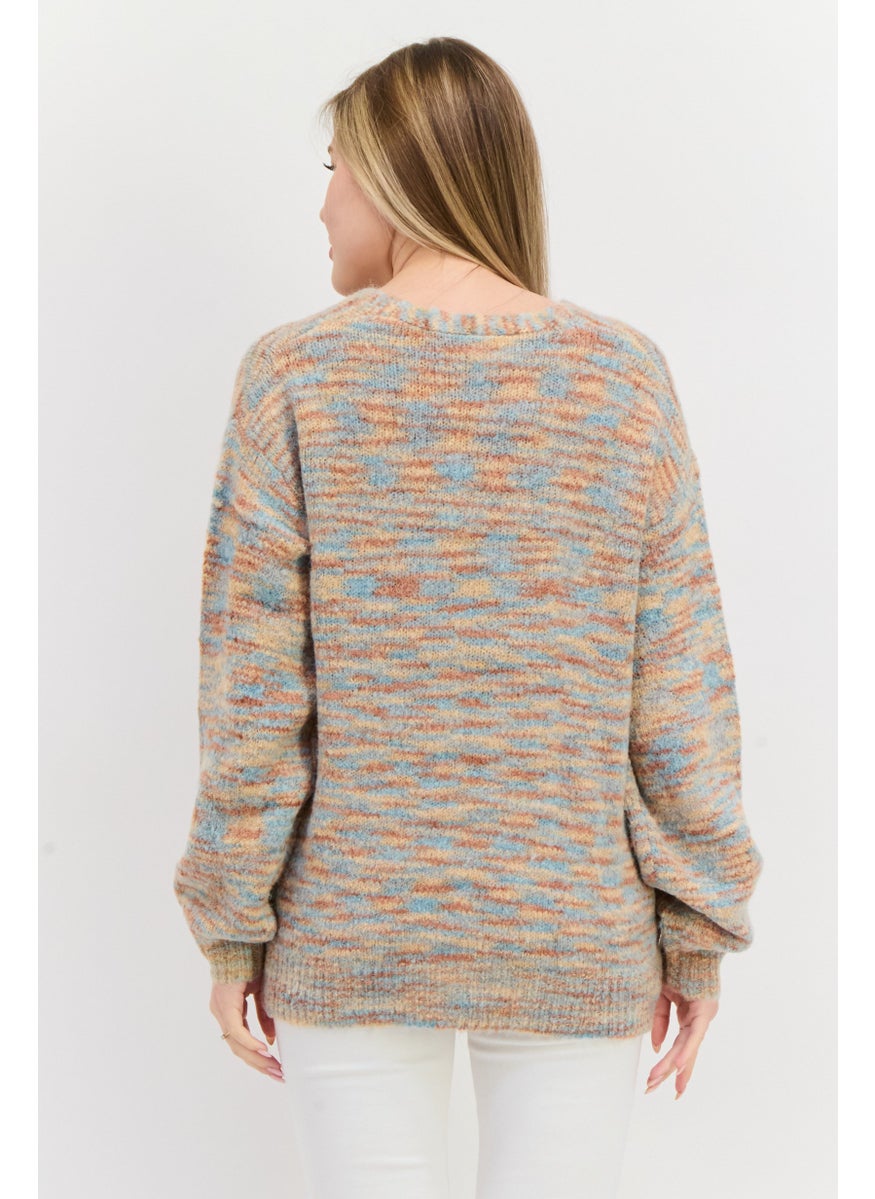 NIA Women V Neck Space Dye Cardigans, Blue Combo  - Image 2