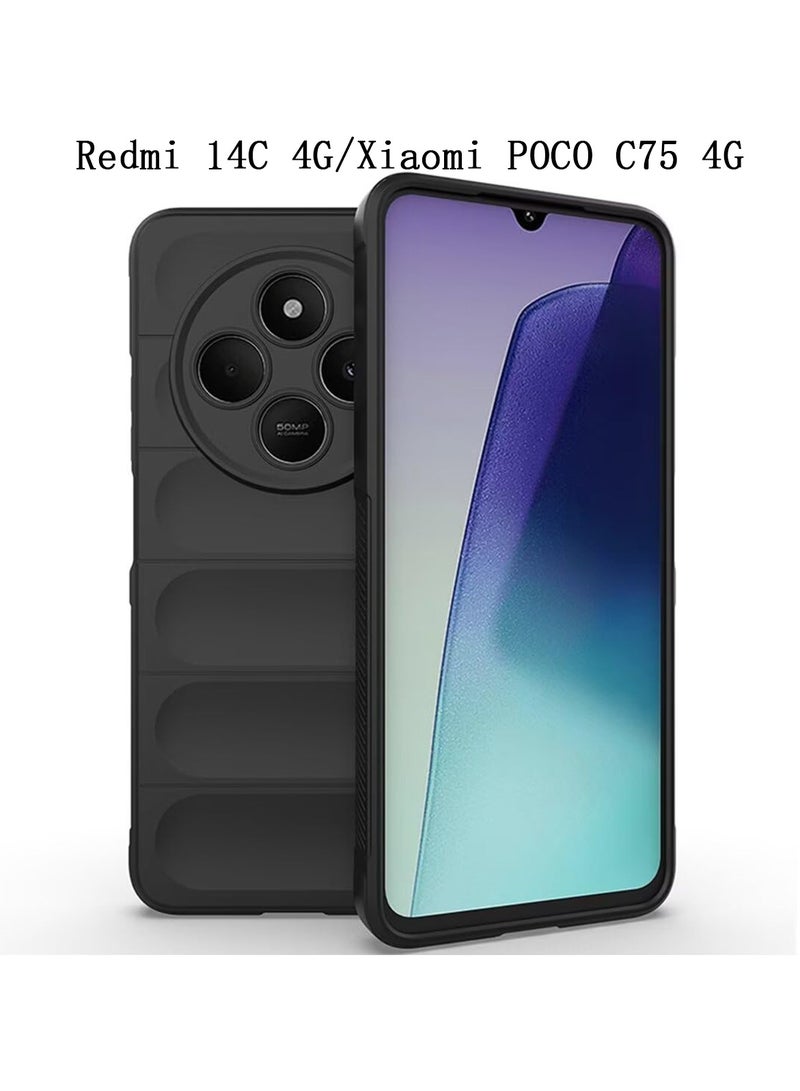 غطاء الحالة لـ Redmi 14C 4G / Xiaomi POCO C75 4G ، ثقيلة الوظائف 3D نمط مخطط حسي ناعم سيليكون كامل Portection صدمة حالة الهاتف الأسود - Image 1