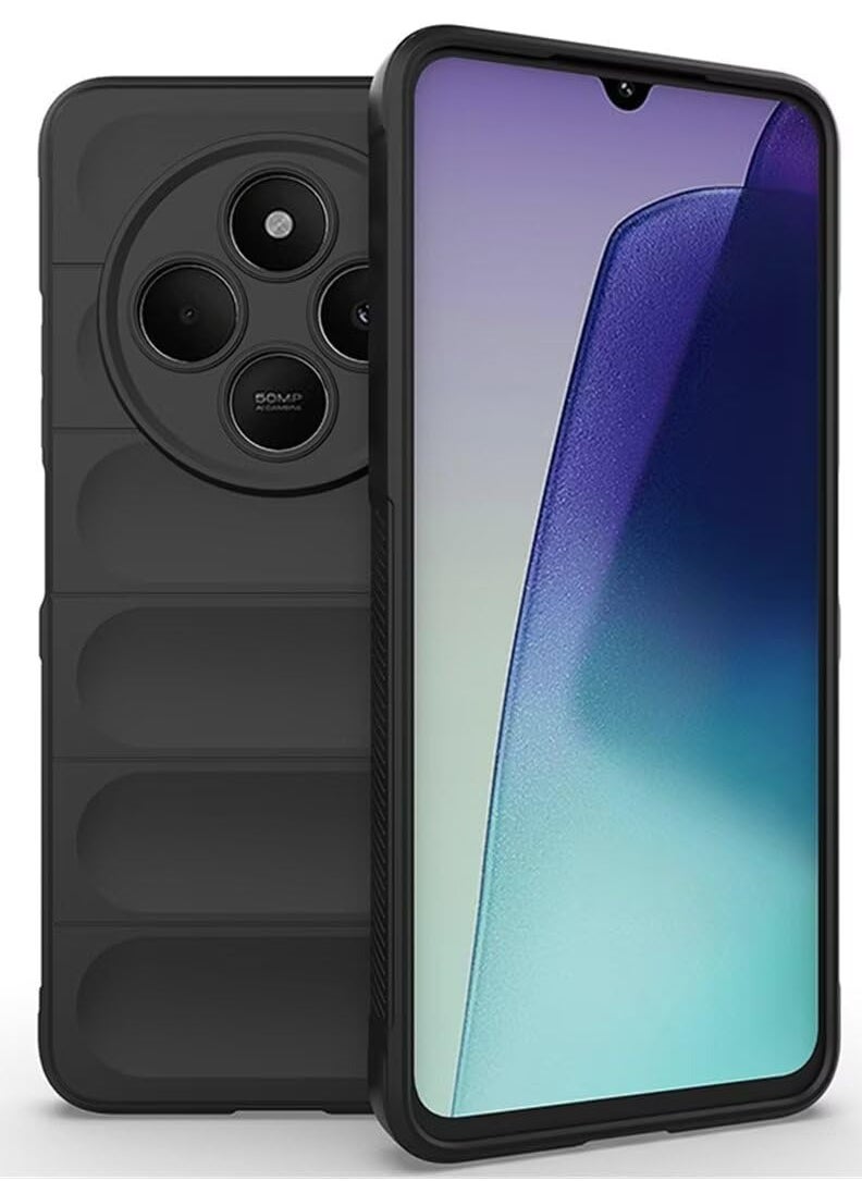 Generic Case Cover for Redmi 14C 4G/Xiaomi POCO C75 4G, Heavy Duty 3D Striped Pattern Sensory Soft Silicone Full Portection Shockproof Phone Case Black  - Image 1