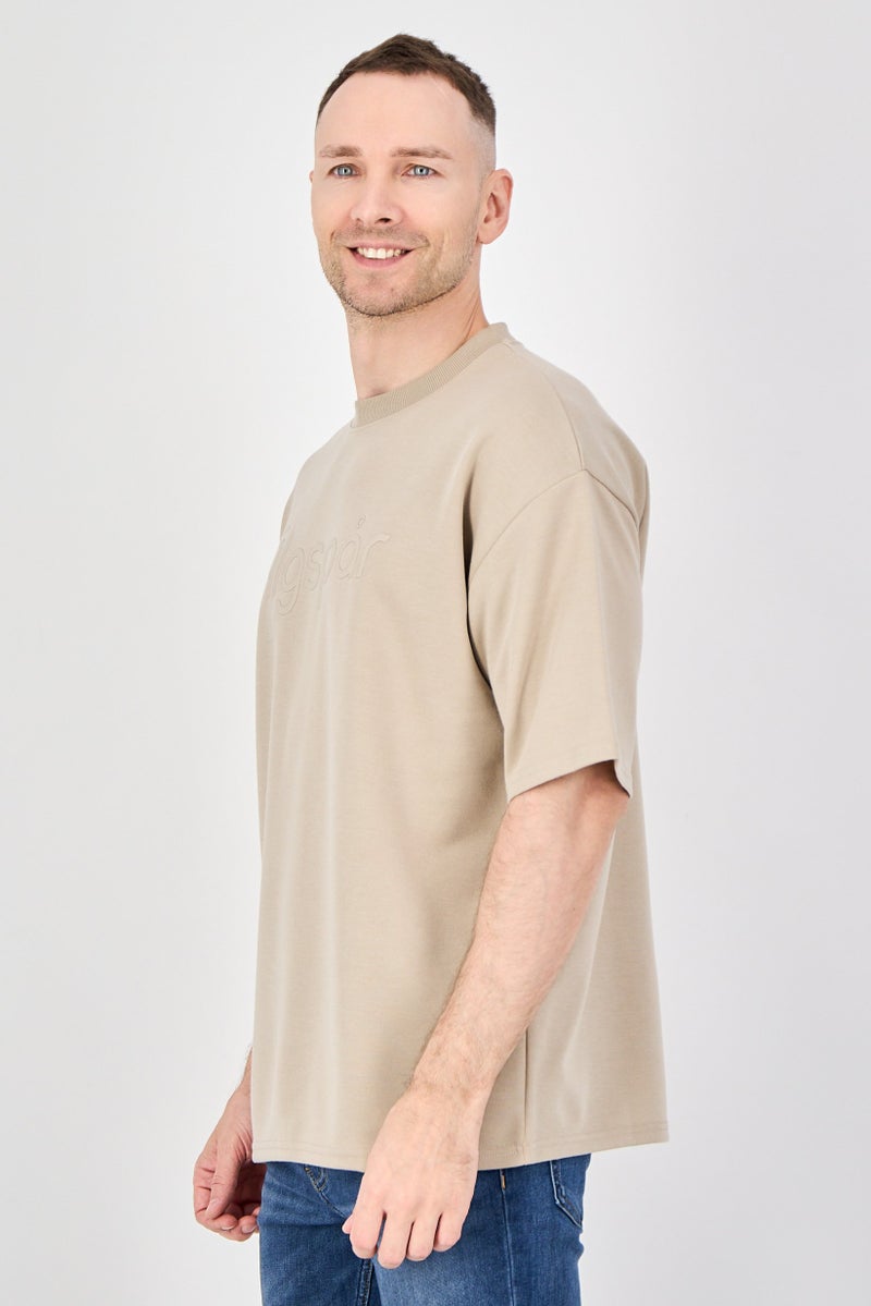 Algspar Men Crew Neck Short Sleeve Graphic Print T-Shirt, Sand - Image 2