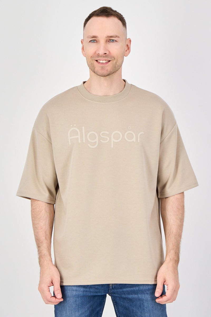Algspar Men Crew Neck Short Sleeve Graphic Print T-Shirt, Sand - Image 1