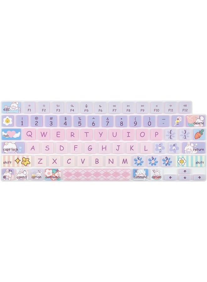 DSINFOYO Cute Silicone Keyboard Cover for 2024 2023 M2 M3 MacBook Air 13.6" 15" A2941 A3114 A2681 A3113, MacBook Pro 14" 16" A2442 A2779 A2918 A2992 A2485 A2780 A2991 M3 M2 M1 Pro/Max, Cute Bunny - Image 1