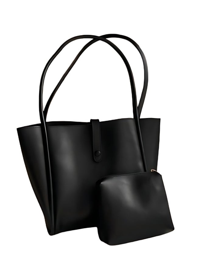 Generic 2 PC Large Capacity Tote Bag for Women, Ladies PU Leather Handbag Shopping Bag Clutch Bag Shoulder Bag, Daily Commuting Carrying Bag Side Bag Satchel Bag Office Bag for Girls/College Students/Teenager  - Image 1