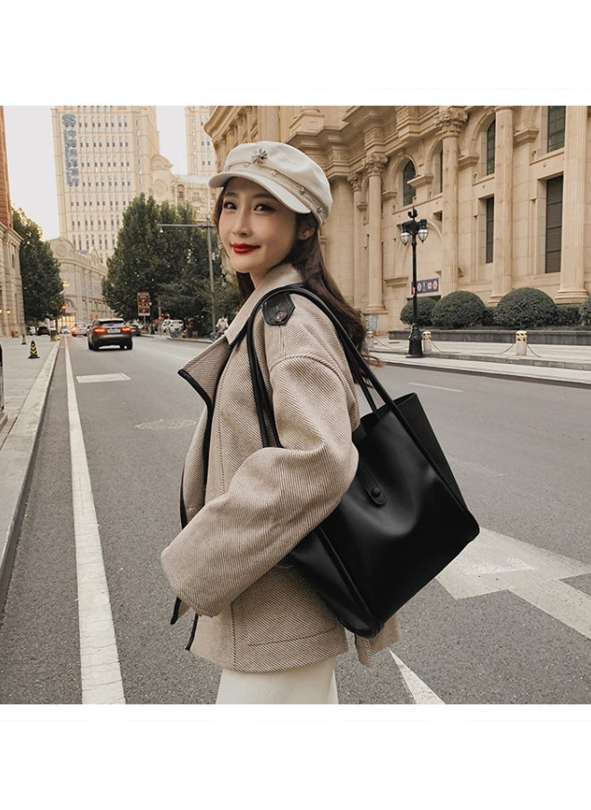 Generic 2 PC Large Capacity Tote Bag for Women, Ladies PU Leather Handbag Shopping Bag Clutch Bag Shoulder Bag, Daily Commuting Carrying Bag Side Bag Satchel Bag Office Bag for Girls/College Students/Teenager  - Image 2