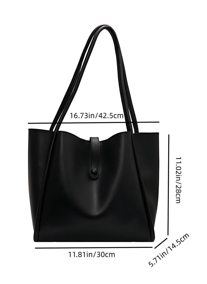 Generic 2 PC Large Capacity Tote Bag for Women, Ladies PU Leather Handbag Shopping Bag Clutch Bag Shoulder Bag, Daily Commuting Carrying Bag Side Bag Satchel Bag Office Bag for Girls/College Students/Teenager  - Image 5