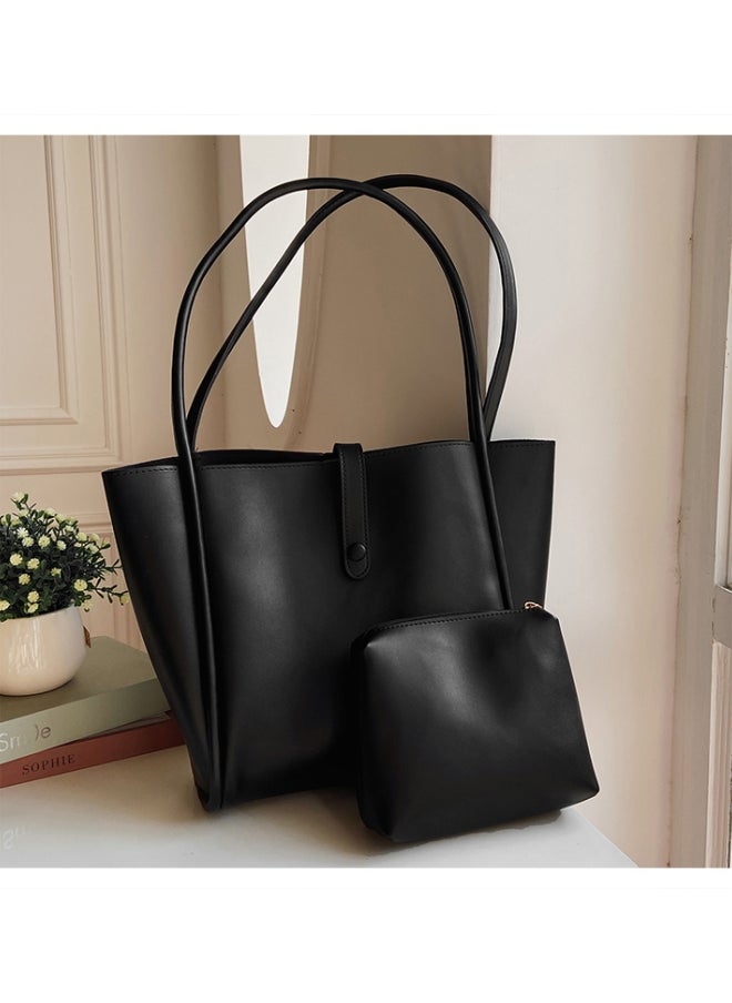 Generic 2 PC Large Capacity Tote Bag for Women, Ladies PU Leather Handbag Shopping Bag Clutch Bag Shoulder Bag, Daily Commuting Carrying Bag Side Bag Satchel Bag Office Bag for Girls/College Students/Teenager  - Image 4