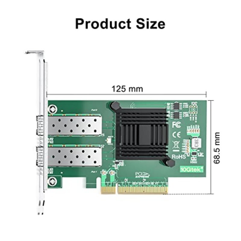 Data center networking: Intel 82599ES-based 10Gb PCI-E NIC with dual SFP+ ports, black metal housing, high compatibility with Windows Server/Linux/VMware - Image 4