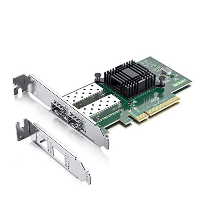 Data center networking: Intel 82599ES-based 10Gb PCI-E NIC with dual SFP+ ports, black metal housing, high compatibility with Windows Server/Linux/VMware - Image 1