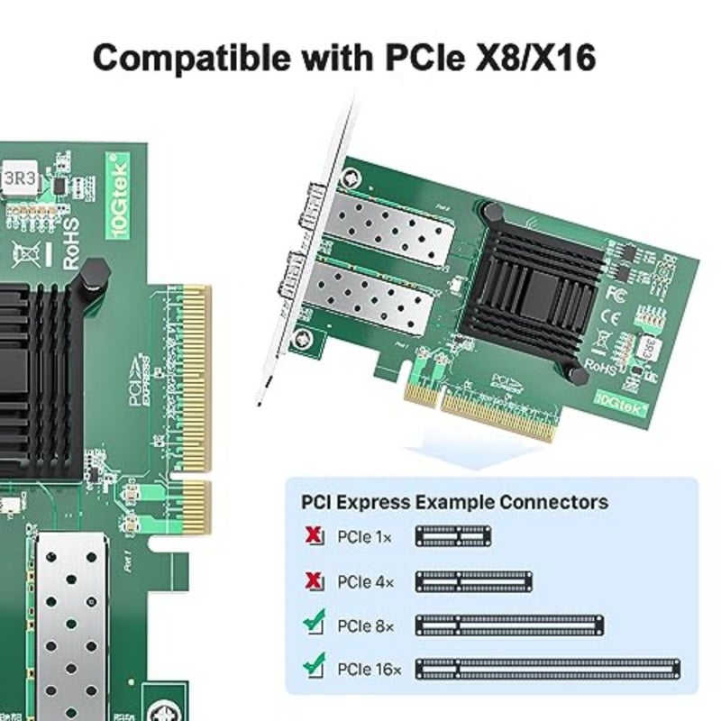 Data center networking: Intel 82599ES-based 10Gb PCI-E NIC with dual SFP+ ports, black metal housing, high compatibility with Windows Server/Linux/VMware - Image 3