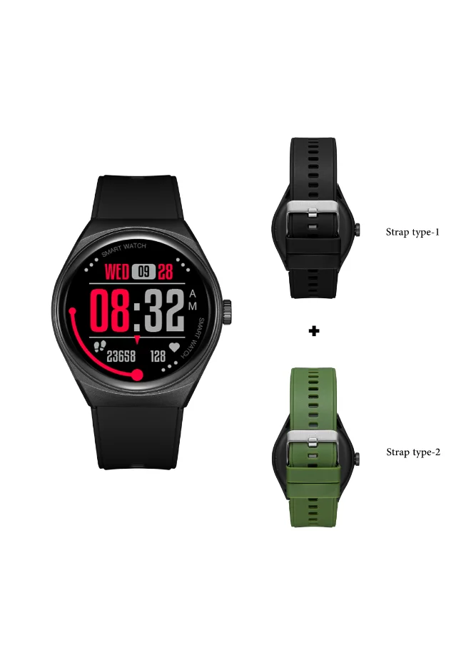 KENNETH SCOTT Unisex's Smart Display Watch With Black & Olive Green Silicone Strap - KG10SE-XSBBH