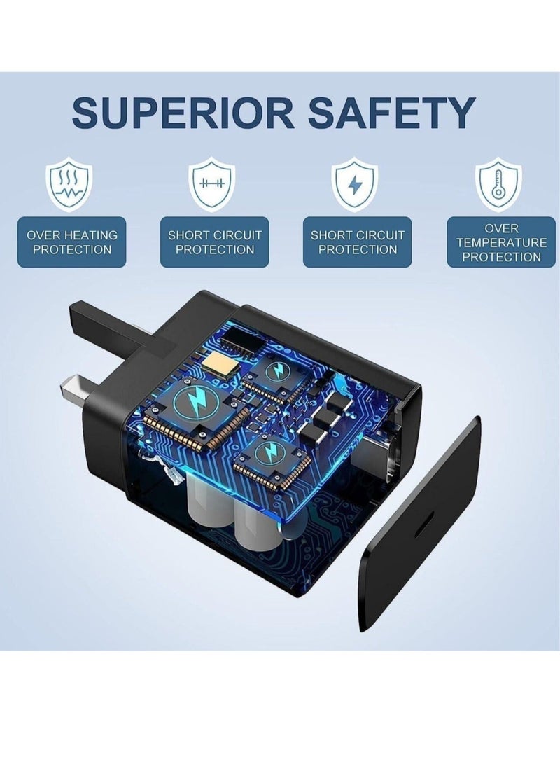 MUNTAQI شاحن UK USB C Plug وكابل 45W لهواتف سامسونج شاحن سريع محول 3 دبابيس لشحن الجدار لهواتف جالاكسي S 24 ULTRA S23 ultra FE S 22 S 21 fe 20 note 20 ultra 10 9 8 a14 a34 a54 - Image 4