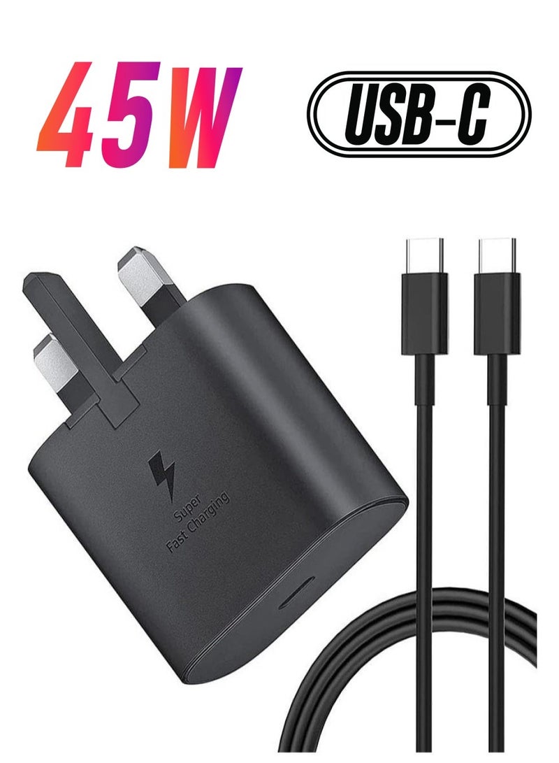 MUNTAQI شاحن UK USB C Plug وكابل 45W لهواتف سامسونج شاحن سريع محول 3 دبابيس لشحن الجدار لهواتف جالاكسي S 24 ULTRA S23 ultra FE S 22 S 21 fe 20 note 20 ultra 10 9 8 a14 a34 a54 - Image 1