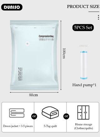 100*80 cm Vacuum Storage Bags-5 Compression Bags Pump Needed Reusable Compression Bags Space Saver Home Packing Organizers for Packing, Clothes, Comforters, Blankets - view 4
