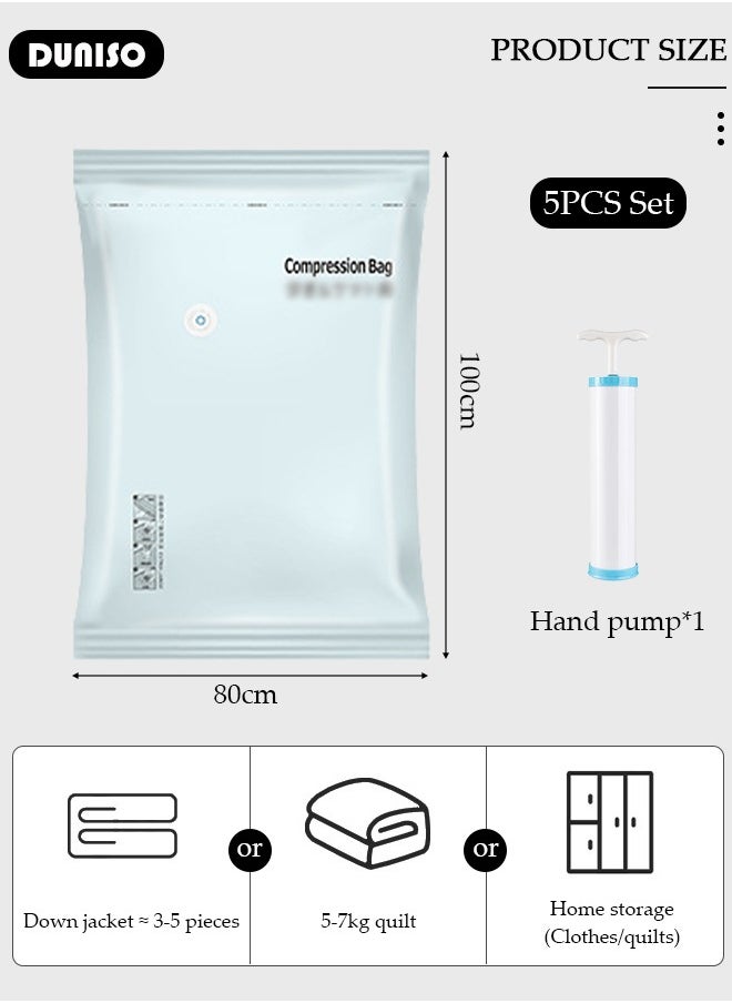 DUNISO 100*80 cm Vacuum Storage Bags-5 Compression Bags Pump Needed Reusable Compression Bags Space Saver Home Packing Organizers for Packing, Clothes, Comforters, Blankets  - Image 4