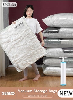 DUNISO 100*80 cm Vacuum Storage Bags-5 Compression Bags Pump Needed Reusable Compression Bags Space Saver Home Packing Organizers for Packing, Clothes, Comforters, Blankets  - Image 1