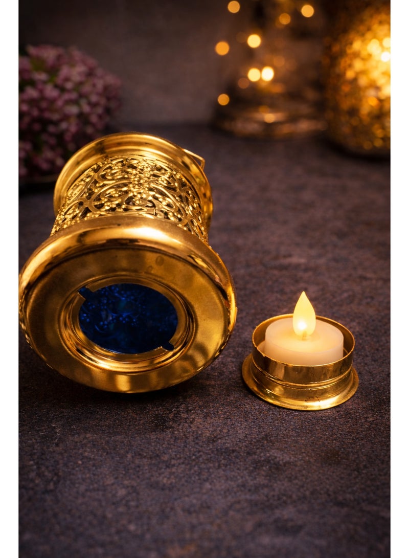Gold Metal Decorative Lantern 18 × 9 Cm – Suitable For Incense & Led / Wax Candles - Image 2