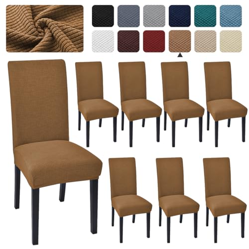 Aertiavty Chair Covers for Dining Room Set of 8 Kitchen Seat Covers, Dining Room Chair Covers Chair Slipcover for Parsons Chair, Camel - Image 1