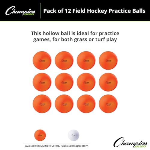 Champion Sports Field Hockey Balls, Regulation Size, 12-Pack, 2.75” Each - Sports Practice Hockey Ball Set for Fields, Grass, Turf - Durable, Bouncy, Lightweight, Bright Colored - Orange - Image 4
