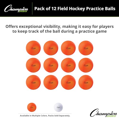 Champion Sports Field Hockey Balls, Regulation Size, 12-Pack, 2.75” Each - Sports Practice Hockey Ball Set for Fields, Grass, Turf - Durable, Bouncy, Lightweight, Bright Colored - Orange - Image 5