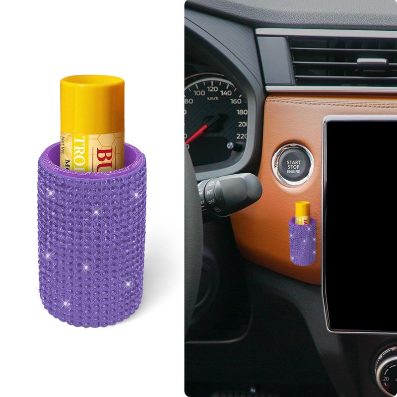 xbrtaia Upright Car Chapstick Holder Bling Insulating Lip Balm HolderRhinestone Car Accessories for Women Interior Suitable for Most Vehicles Purple - Image 3