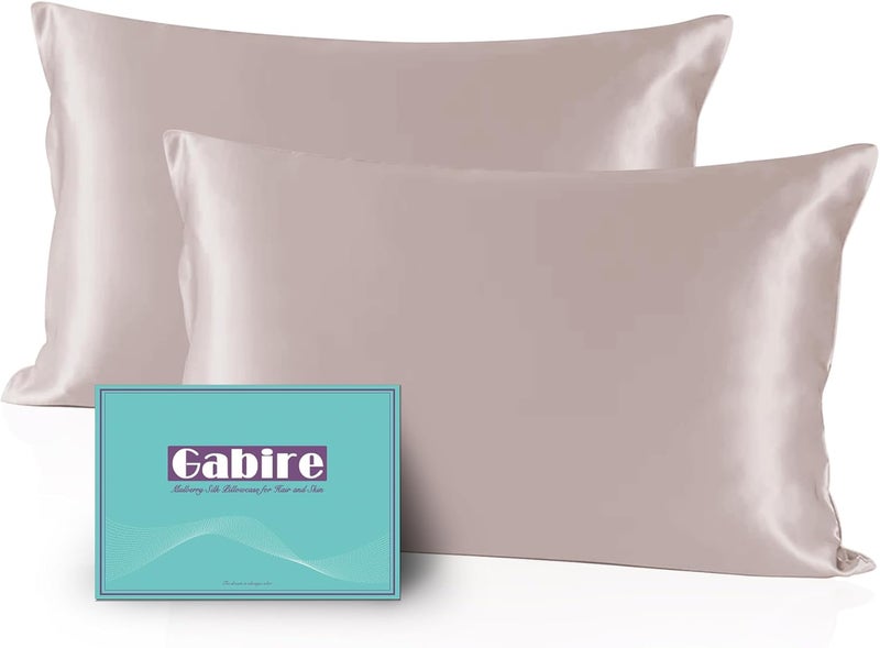 Gabire Mulberry Silk Pillowcases Set of 2, Both Sides Real Silk Pillow Covers for Hair and Skin Cool Pillowcase Organic Silk Pillowcase 2 Pack with Hidden Zipper, Apricot Grey, King (20"×36") - Image 1