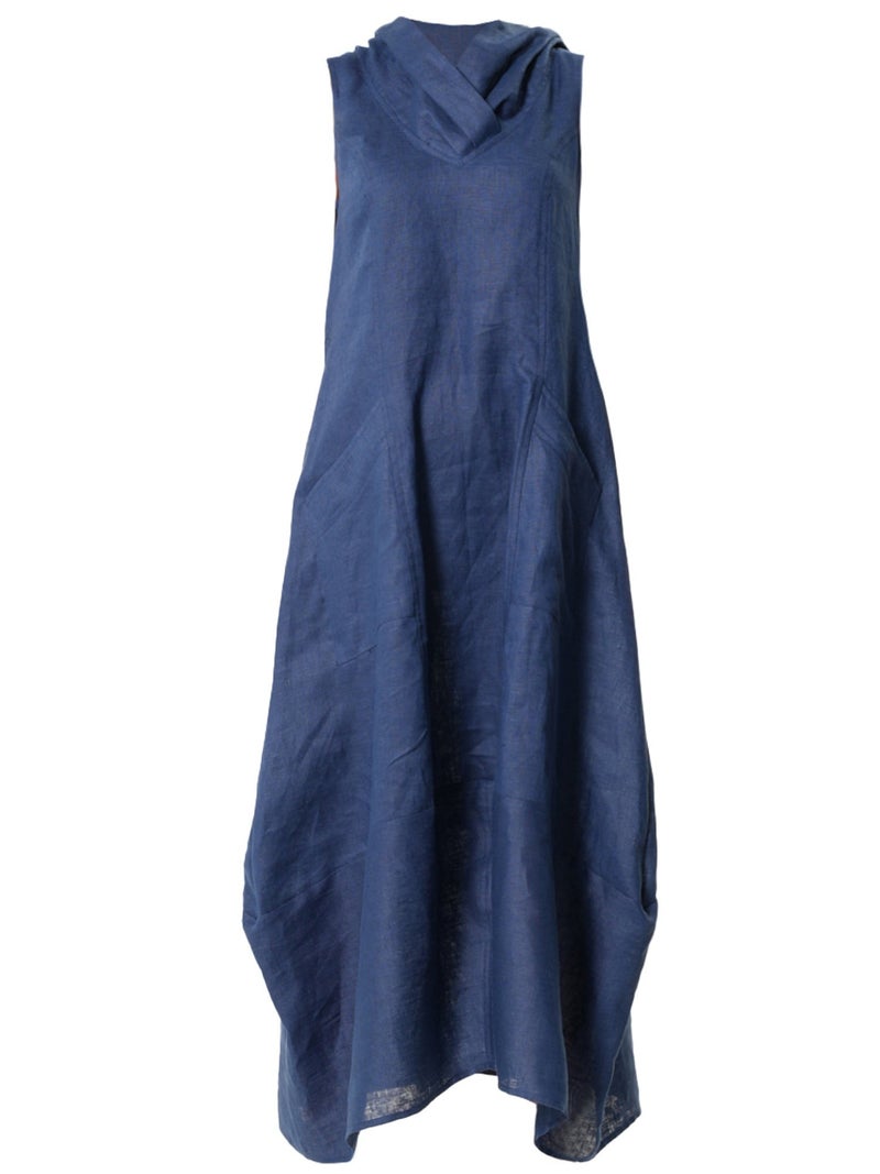 Metamorphoza Linen Hooded Dress In Blue - Image 2
