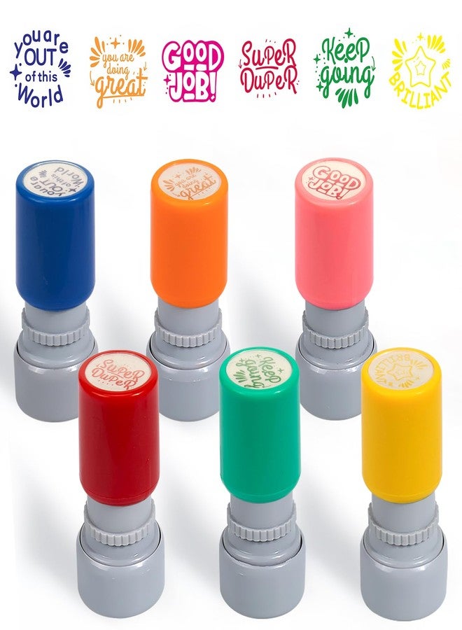 Fuceury 6 Pieces Colorful Self-Ink Teacher Stamps for Motivation, Behavior, and Pictures - Image 1