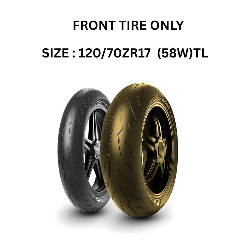 بيريلي إطار دراجة نارية أمامي Pirelli Diablo Rosso IV فقط مقاس 120/70 ZR17 (58W) TL M/C – إطار رياضي عالي الأداء، بدون أنبوب (Tubeless)، معتمد DOT، سنة التصنيع 2025 - Image 2