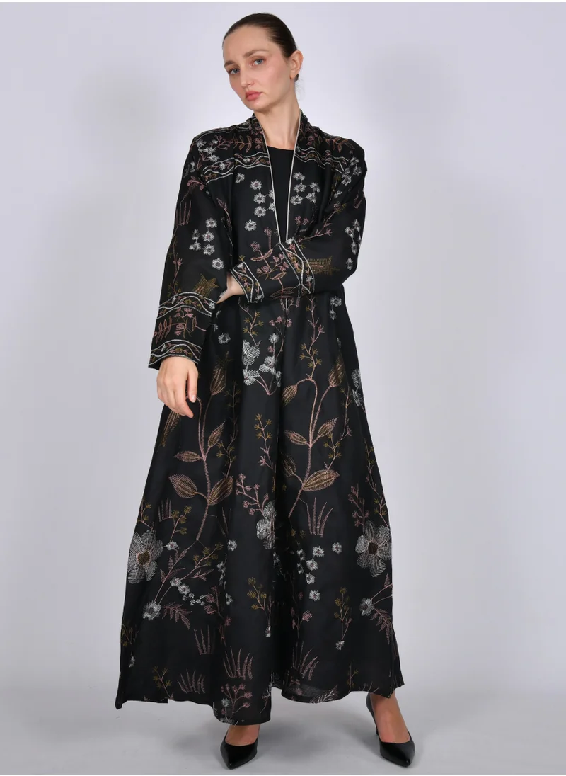 HAWRAA ABAYA Black wrap abaya with tree embroidery