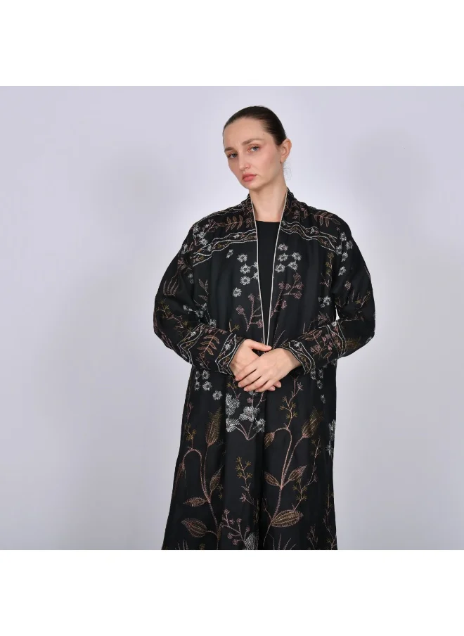HAWRAA ABAYA Black wrap abaya with tree embroidery