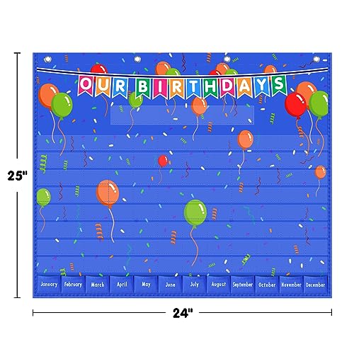 Eamay Happy Birthday Pocket Chart, Blue Birthday Graph Bulletin Board for Classroom - Image 3