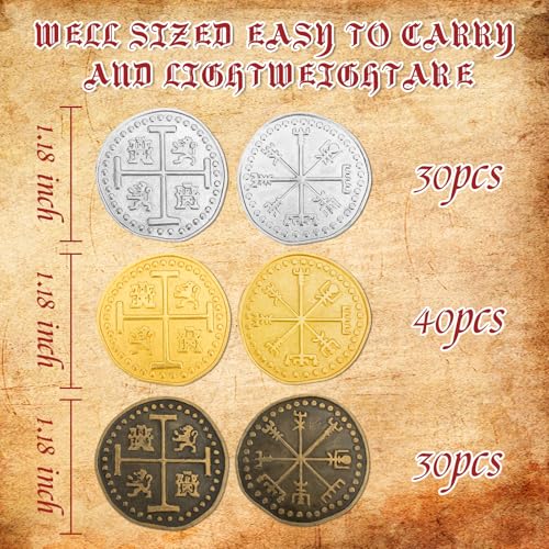 Byhoo 100 Pcs Metal Pirate Token Coins Set Realistic Treasure Spanish Coins for Pirate Treasure Chest Treasure Hunt Cosplay Toy Board Game - Image 5