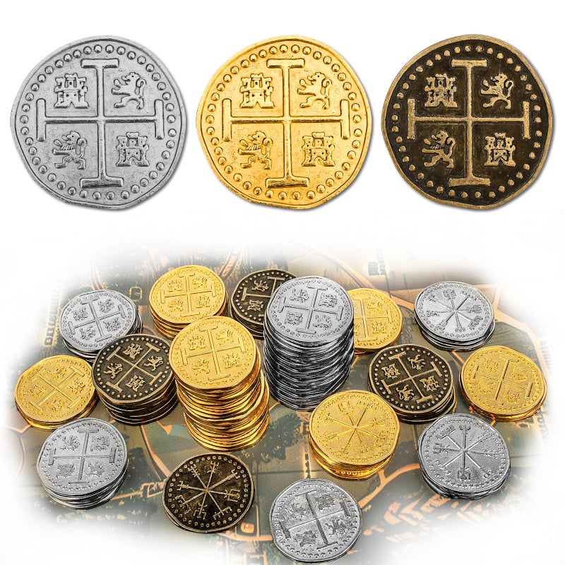 Byhoo 100 Pcs Metal Pirate Token Coins Set Realistic Treasure Spanish Coins for Pirate Treasure Chest Treasure Hunt Cosplay Toy Board Game - Image 3