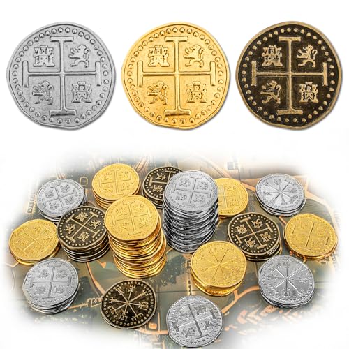 Byhoo 100 Pcs Metal Pirate Token Coins Set Realistic Treasure Spanish Coins for Pirate Treasure Chest Treasure Hunt Cosplay Toy Board Game - Image 1