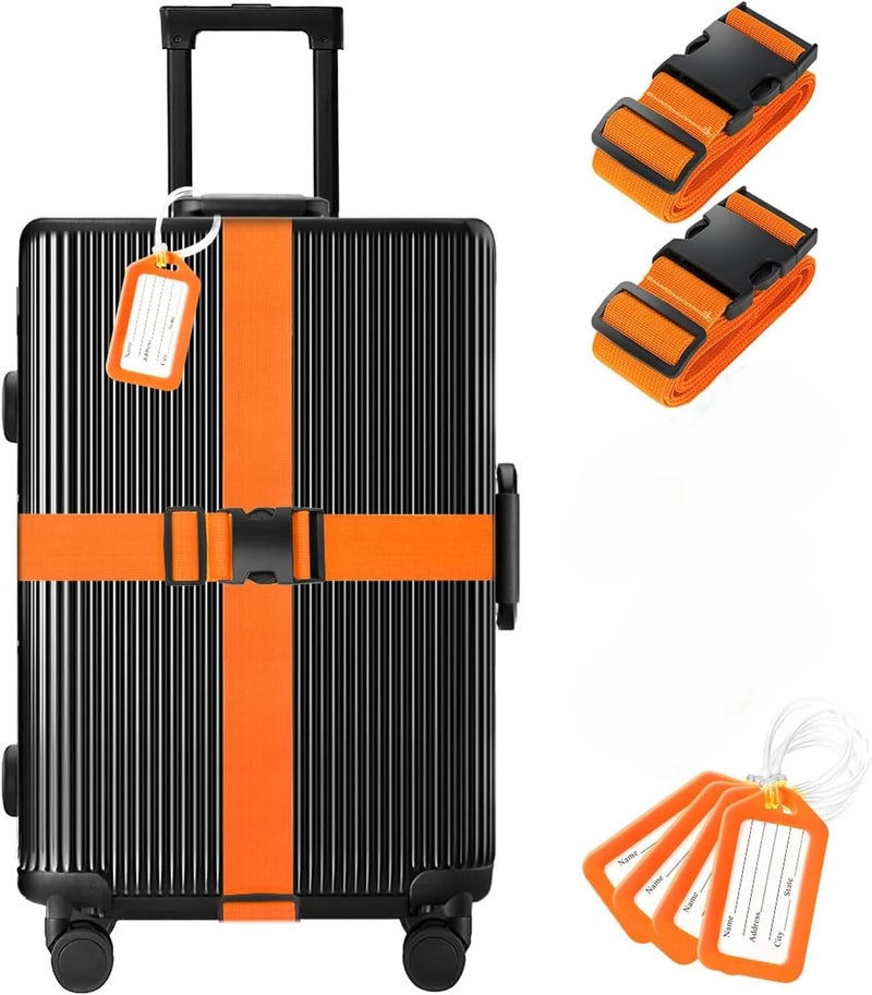 Lupro Luggage Straps Adjustable Belt for Suitcases Travel Trolley Bag Bike Car Flight Backpack Secure Lock Nylon Packing Accessories for Men and Women (Pack of 2, Orange) - Image 1