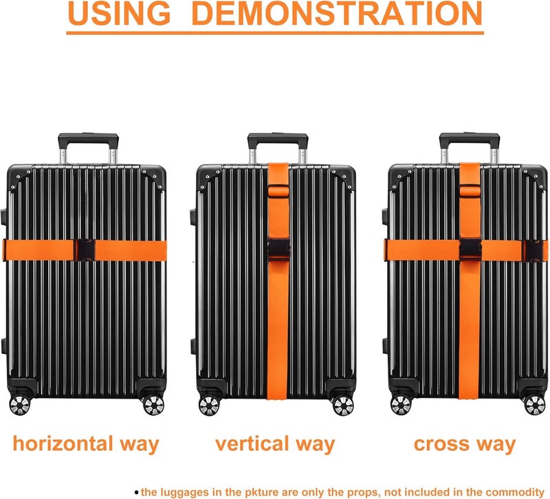 Lupro Luggage Straps Adjustable Belt for Suitcases Travel Trolley Bag Bike Car Flight Backpack Secure Lock Nylon Packing Accessories for Men and Women (Pack of 2, Orange) - Image 3