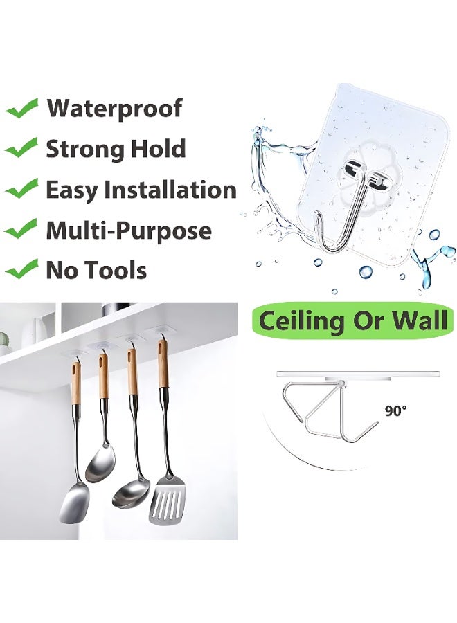 Sunspire 20 Pack Heavy Duty Self Adhesive Hooks - Up to 33 lbs (approx. 15 kg), Clear, Waterproof, Adhesive Wall Hooks for Keys, Bathroom, Shower, Outdoor, Kitchen, Doors, Home Improvement, Utilities - Image 3