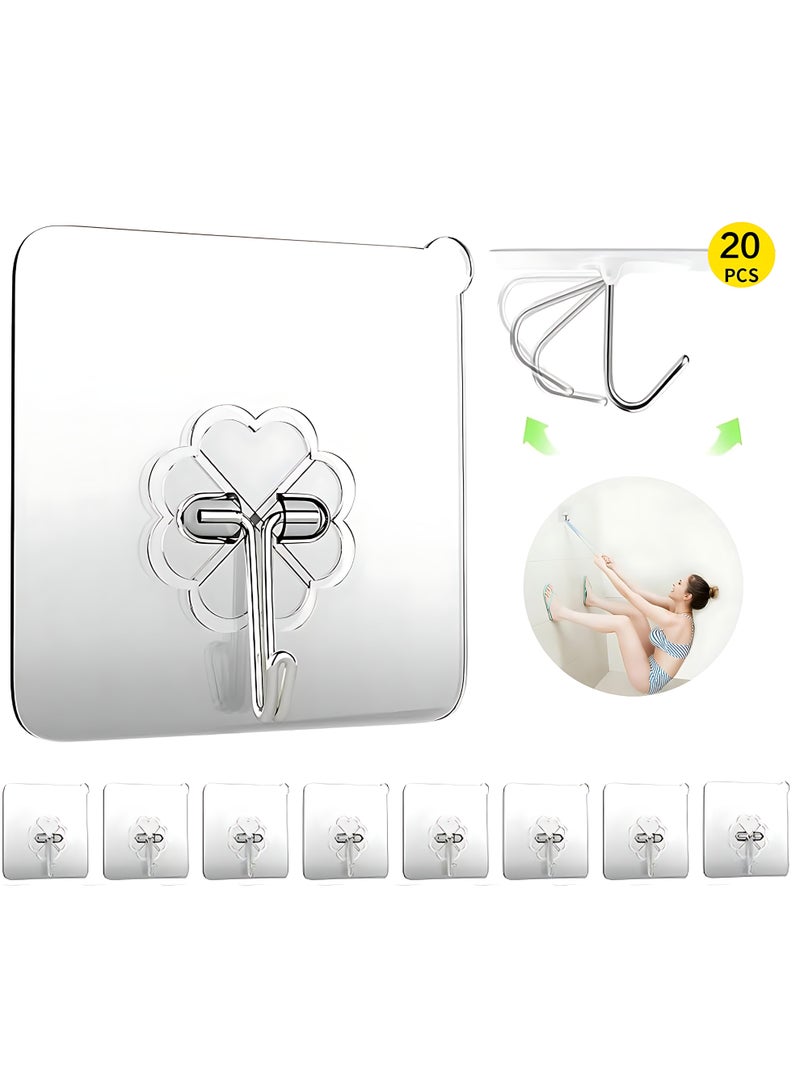 Sunspire 20 Pack Heavy Duty Self Adhesive Hooks - Up to 33 lbs (approx. 15 kg), Clear, Waterproof, Adhesive Wall Hooks for Keys, Bathroom, Shower, Outdoor, Kitchen, Doors, Home Improvement, Utilities - Image 1