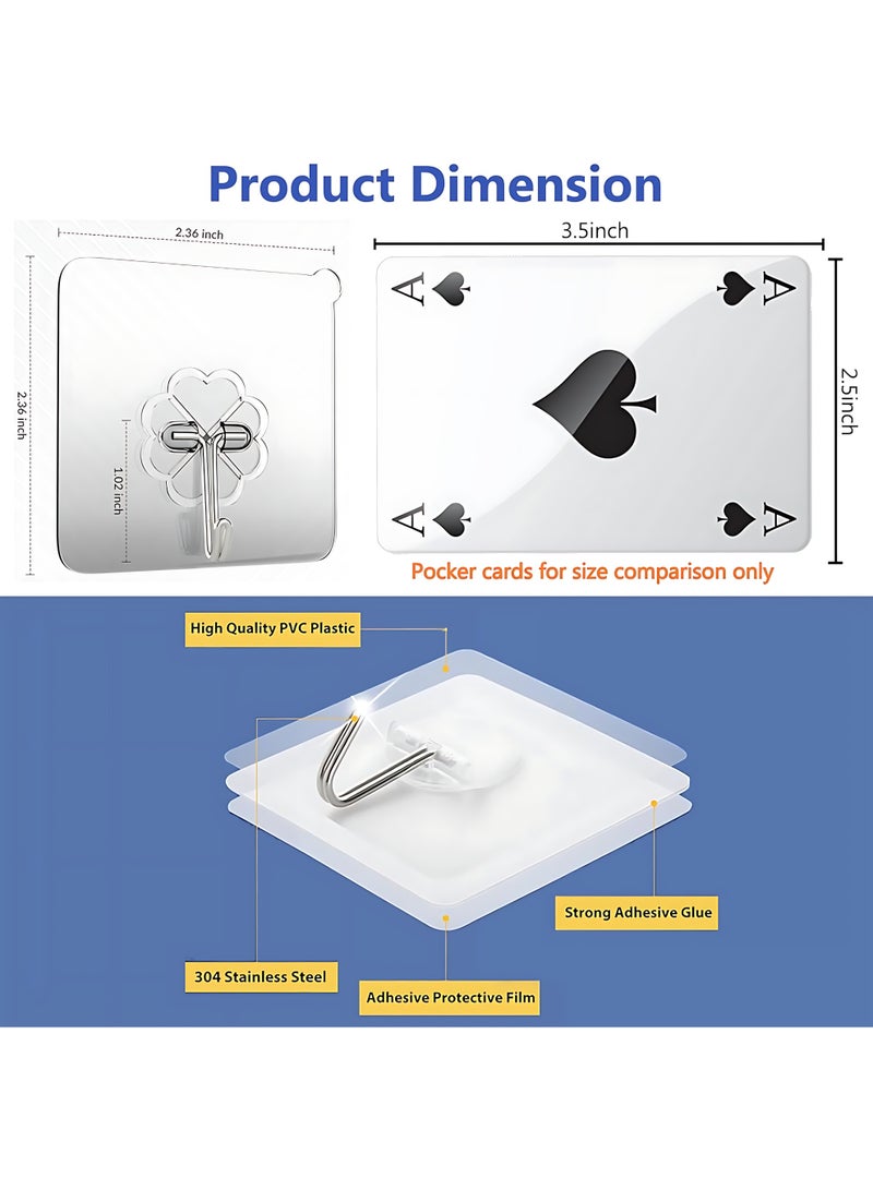Sunspire 20 Pack Heavy Duty Self Adhesive Hooks - Up to 33 lbs (approx. 15 kg), Clear, Waterproof, Adhesive Wall Hooks for Keys, Bathroom, Shower, Outdoor, Kitchen, Doors, Home Improvement, Utilities - Image 2