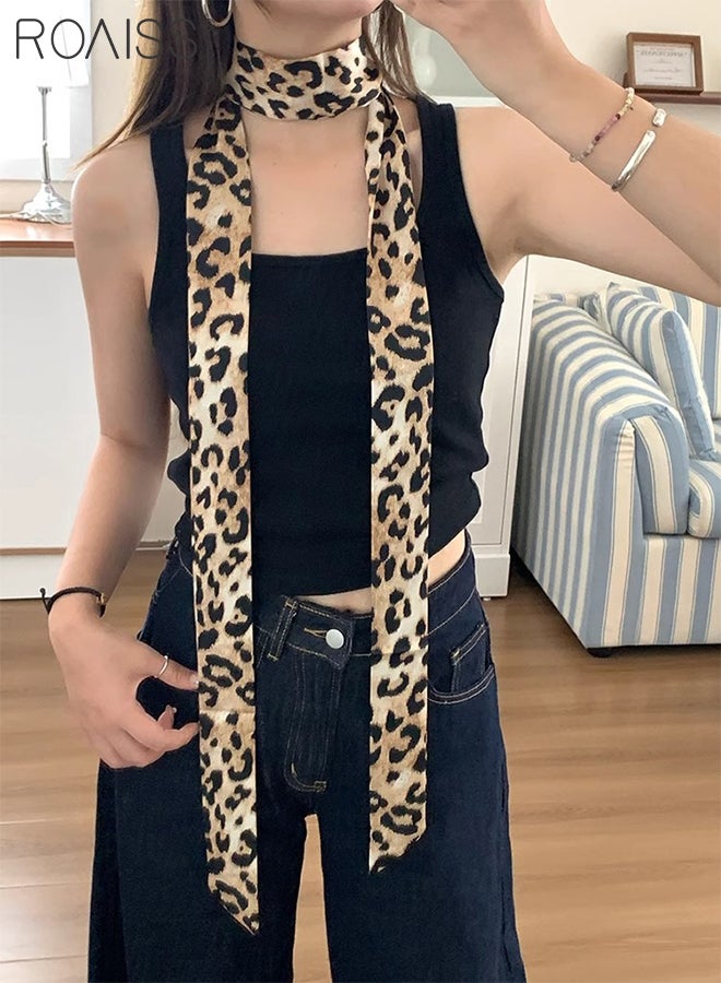 roaiss Women's Leopard Print Fashion Belt, One-piece Multifunctional Decorative Belt, Versatile Narrow Hair Ribbon Shirt Ribbon, Scarf, Suitable for Business, Daily Wear - Image 2