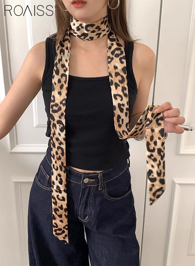roaiss Women's Leopard Print Fashion Belt, One-piece Multifunctional Decorative Belt, Versatile Narrow Hair Ribbon Shirt Ribbon, Scarf, Suitable for Business, Daily Wear - Image 3