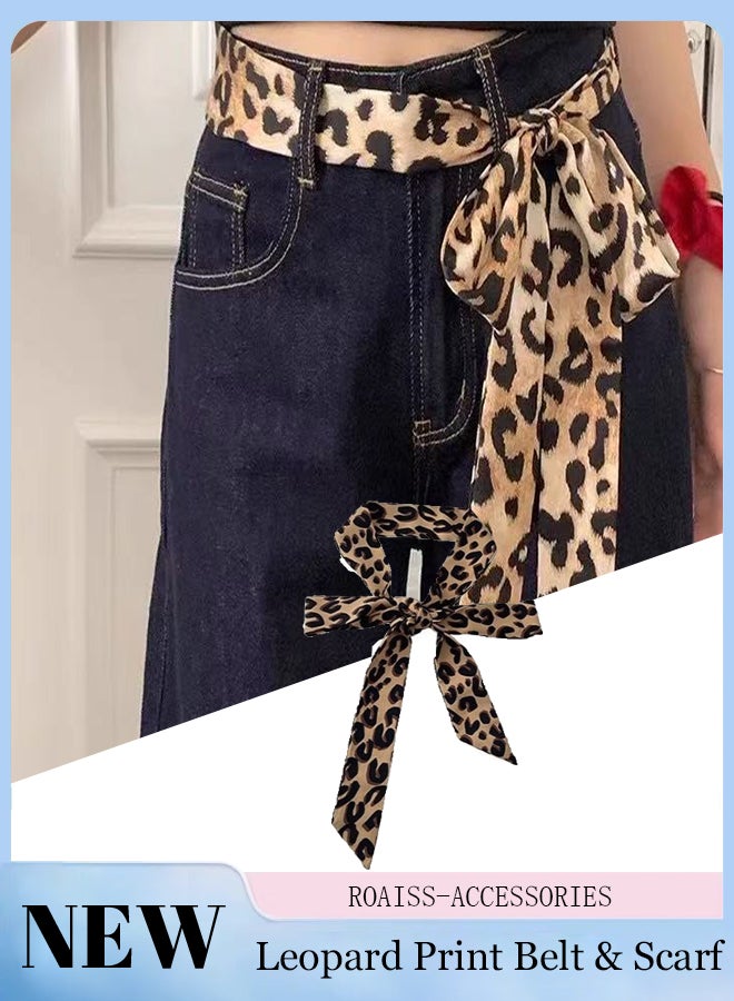 roaiss Women's Leopard Print Fashion Belt, One-piece Multifunctional Decorative Belt, Versatile Narrow Hair Ribbon Shirt Ribbon, Scarf, Suitable for Business, Daily Wear - Image 1