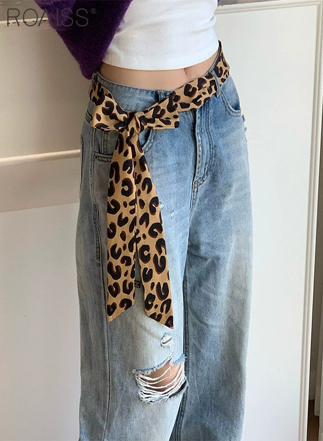 roaiss Women's Leopard Print Fashion Belt, One-piece Multifunctional Decorative Belt, Versatile Narrow Hair Ribbon Shirt Ribbon, Scarf, Suitable for Business, Daily Wear - Image 5